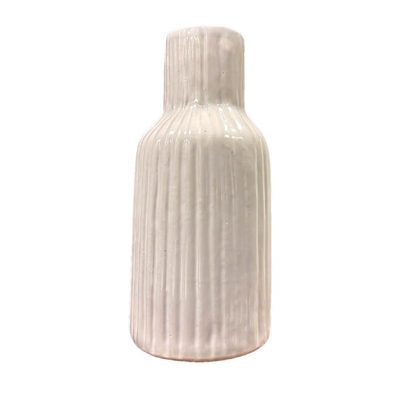 Vibhsa White Ribbed Ceramic Flower Vase