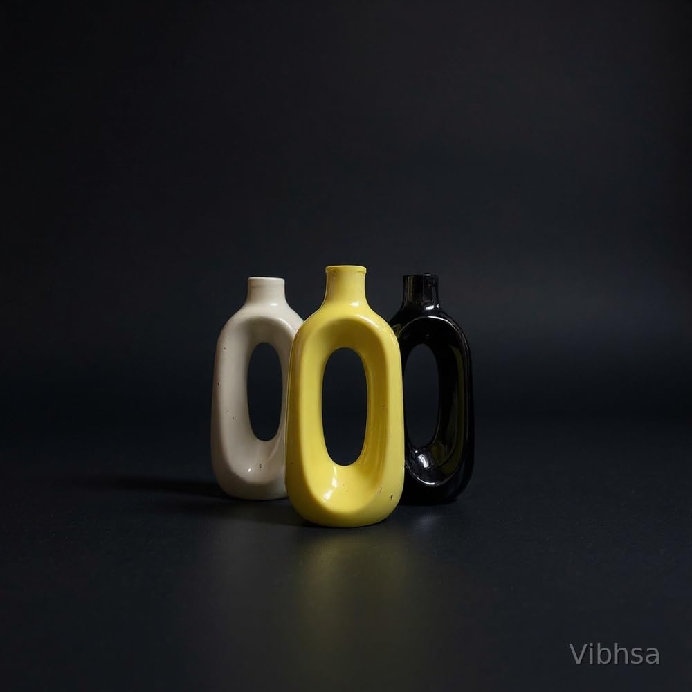 Vibhsa Modern Ceramic Hollow Vase Set of 3 – White, Yellow & Black