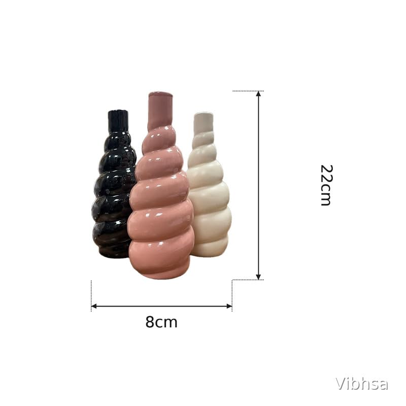 Vibhsa Stacked Bubble Ceramic Vase Set of 3 – Black, Pink & White