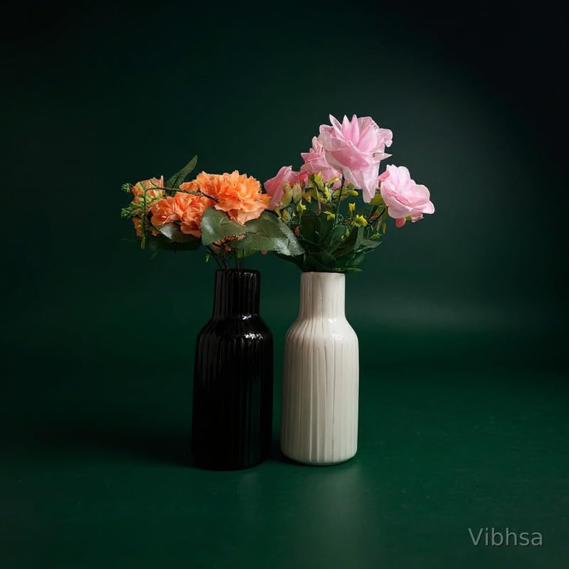 Vibhsa Ribbed Ceramic Vase Set of 2 – Black & White