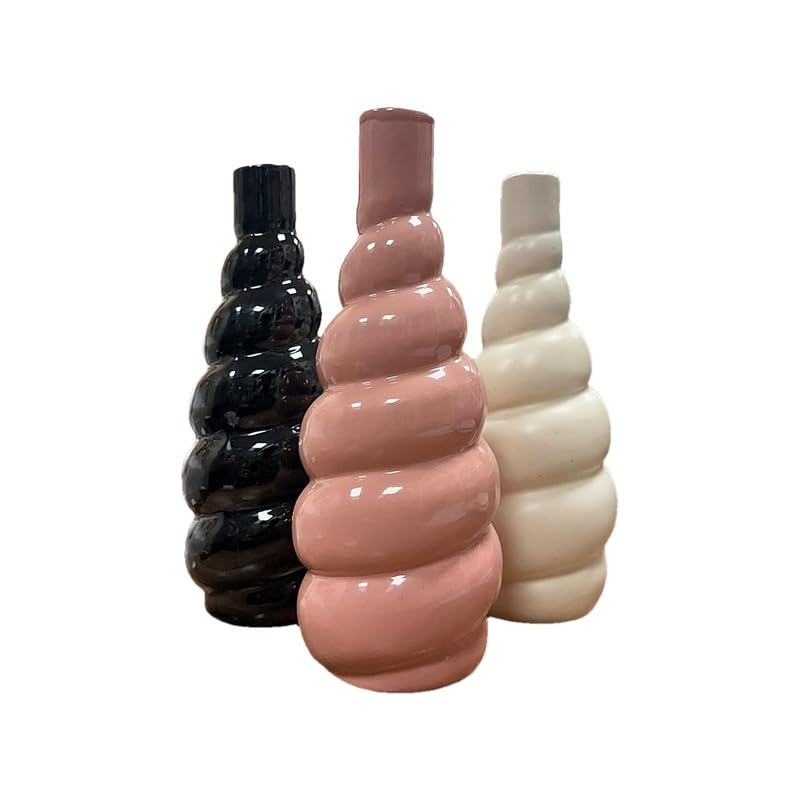 Vibhsa Stacked Bubble Ceramic Vase Set of 3 – Black, Pink & White