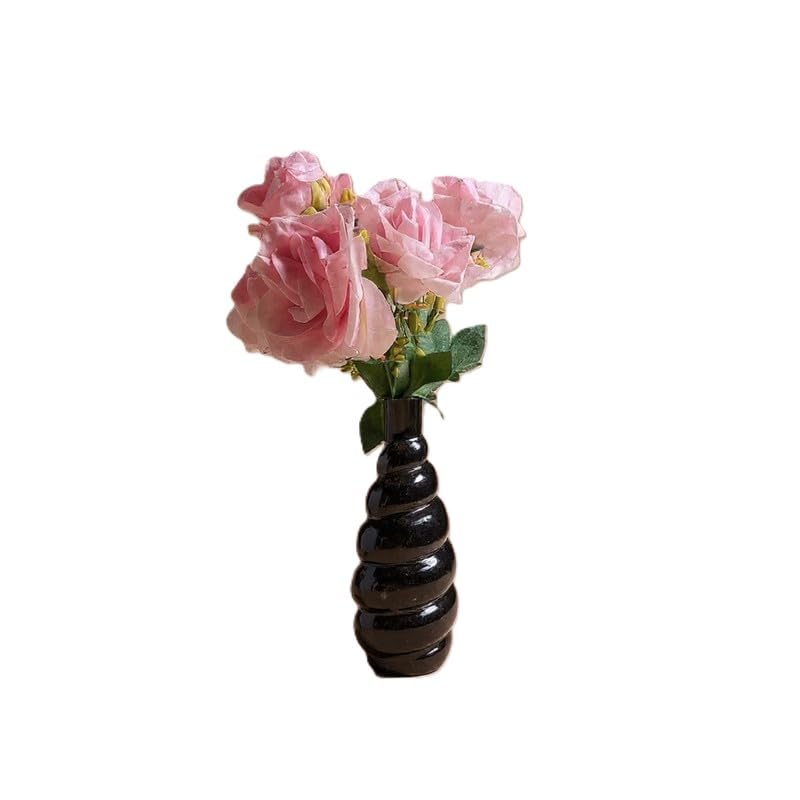 Vibhsa Modern Glossy Black Ceramic Stacked Bubble Vase