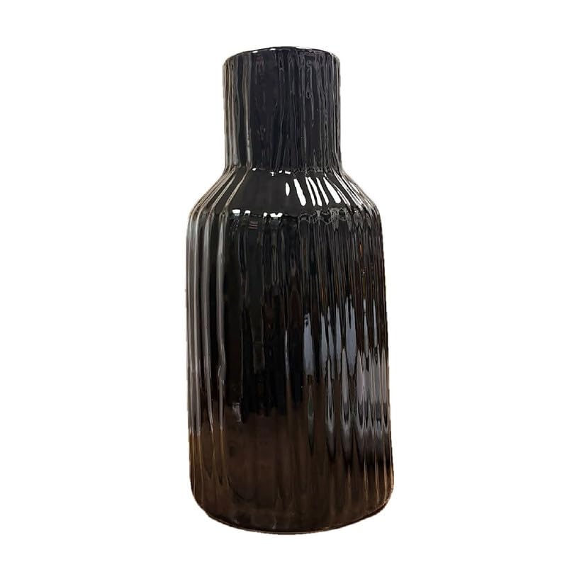 Vibhsa Black Ribbed Ceramic Flower Vase