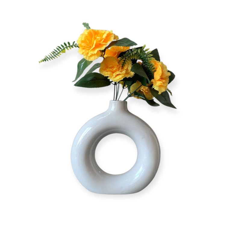 Vibhsa Elegant Ceramic Flower Vase for Home Décor – White