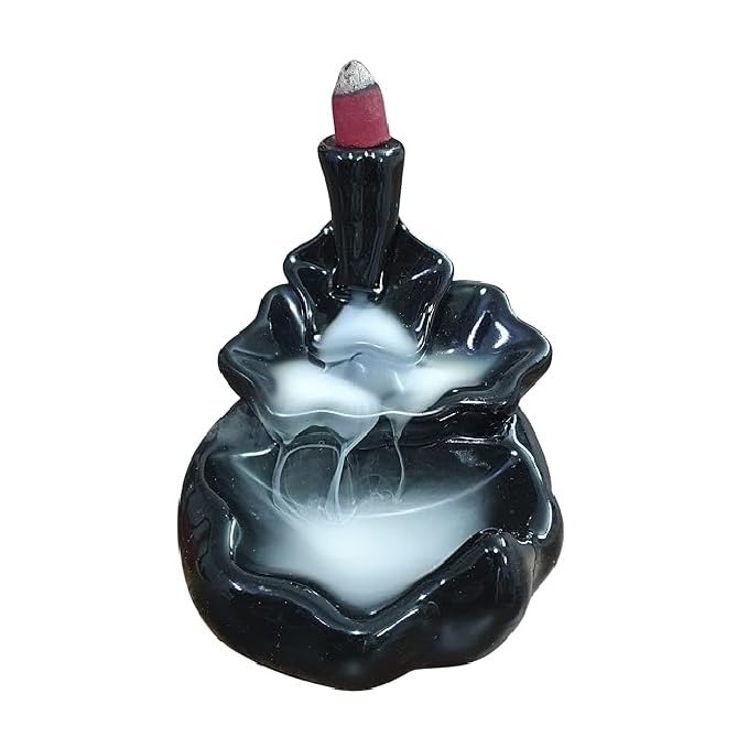 Vibhsa Ceramic Backflow Incense Burner, Black Smoke Fountain Design
