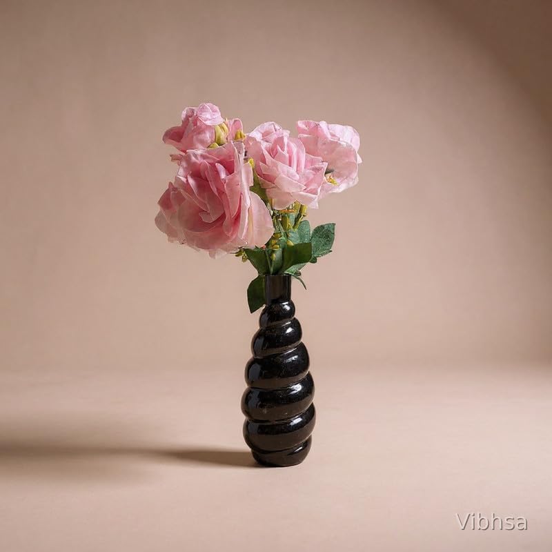 Vibhsa Modern Glossy Black Ceramic Stacked Bubble Vase