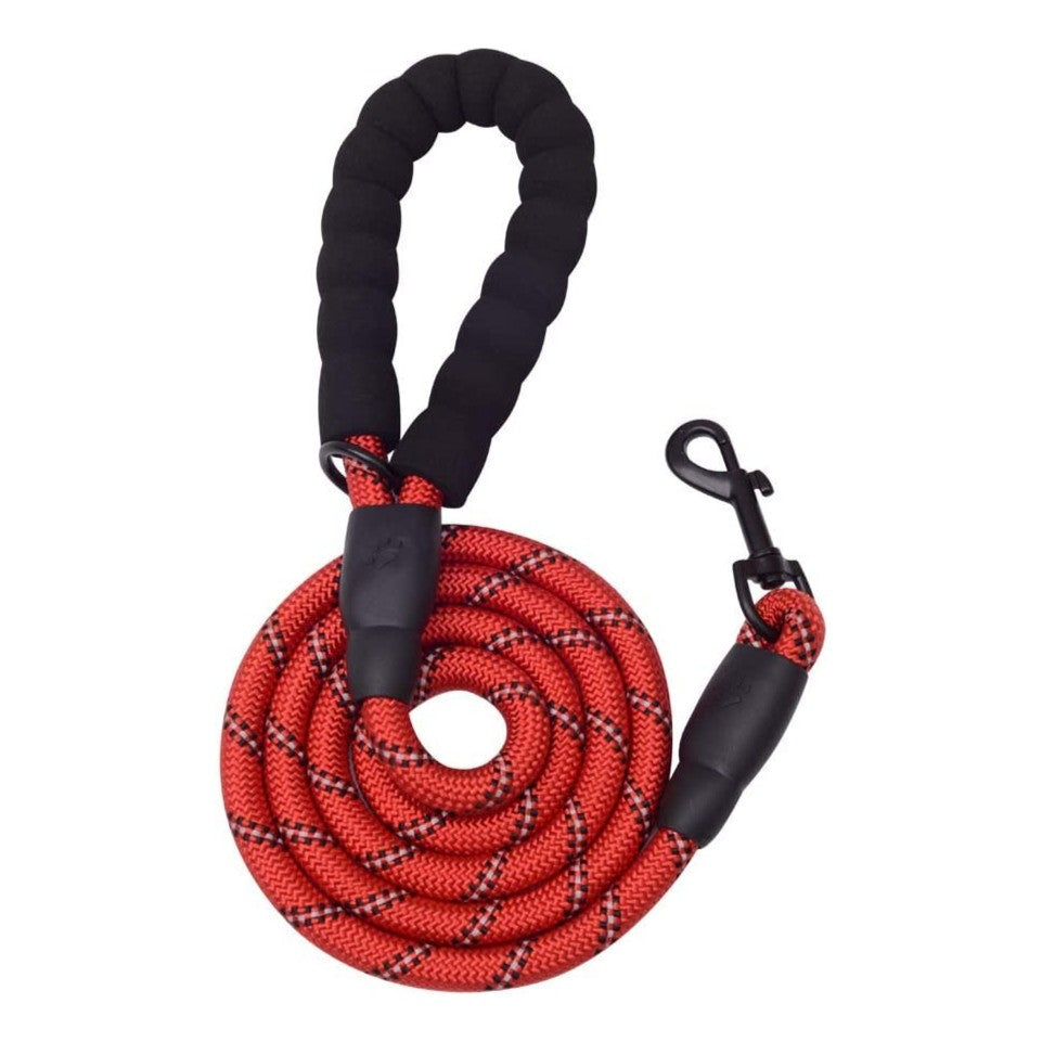 5 FT Thick Highly Reflective Dog Leash-Red