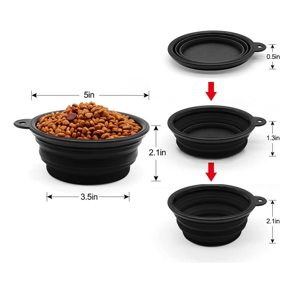 5" Portable and Foldable Small Dog Bowl-Black (5 Pieces)