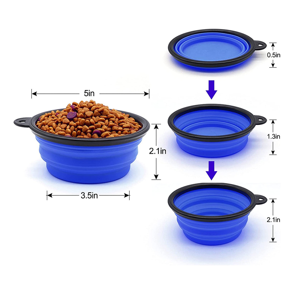 5" Portable and Foldable Small Dog Bowl-Blue (set of 5)