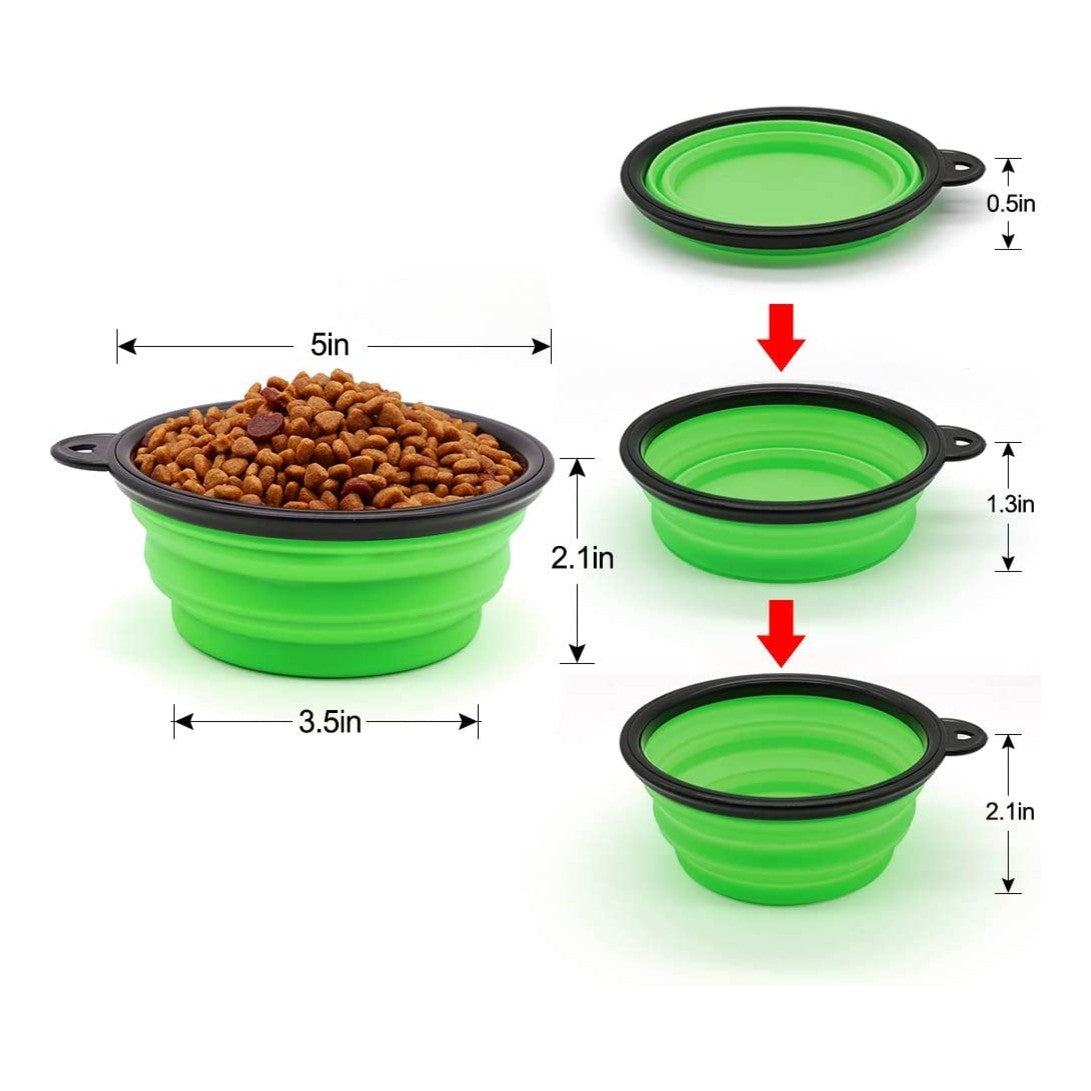 5" Portable and Foldable Small Dog Bowl-Green set of 5