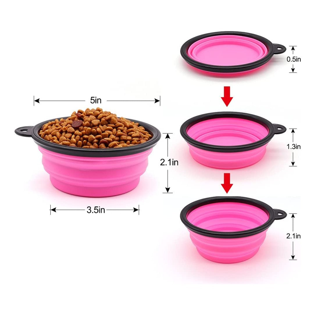 5" Portable and Foldable Small Dog Bowl-Pink set of 5