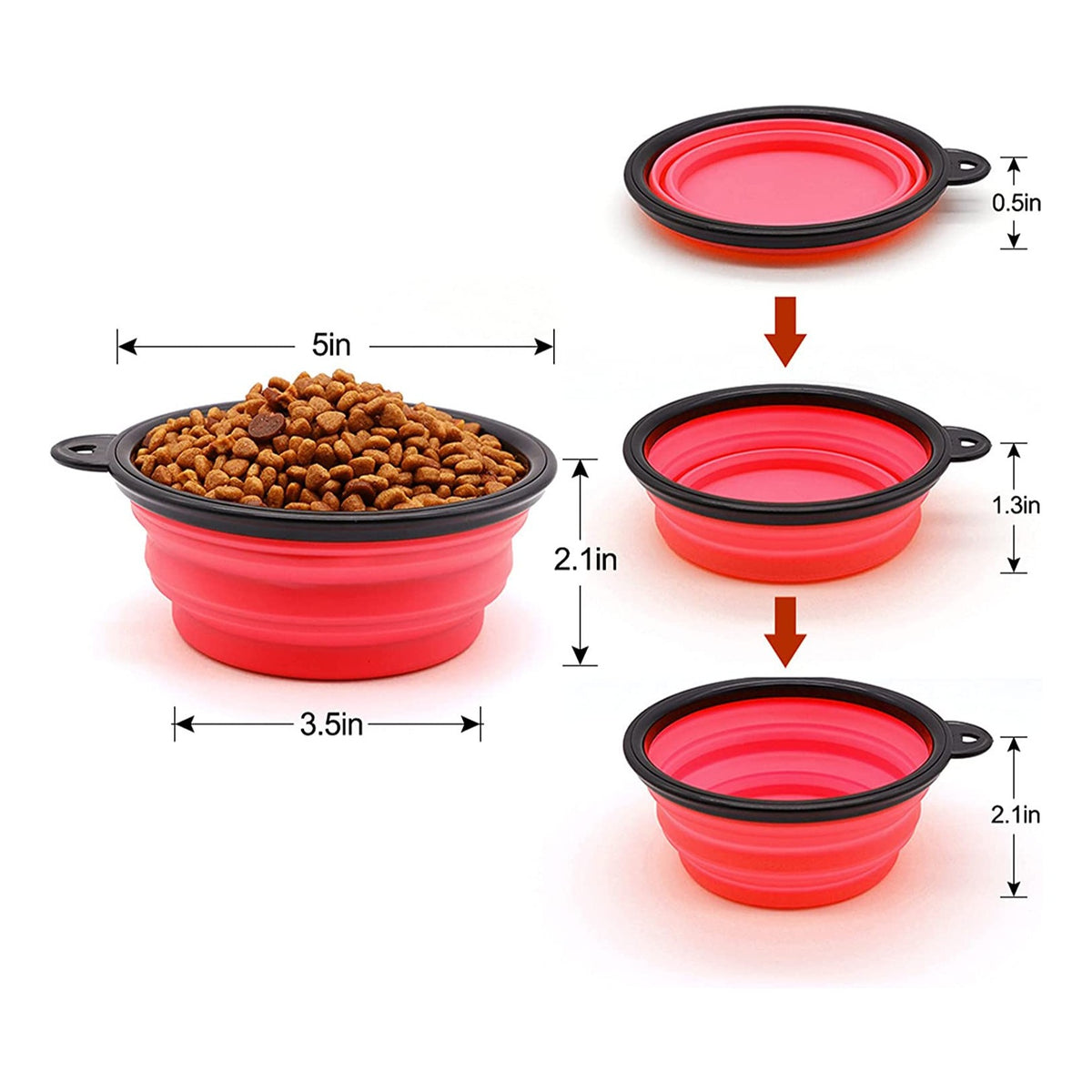 5" Portable and Foldable Small Dog Bowl-Red set of 5