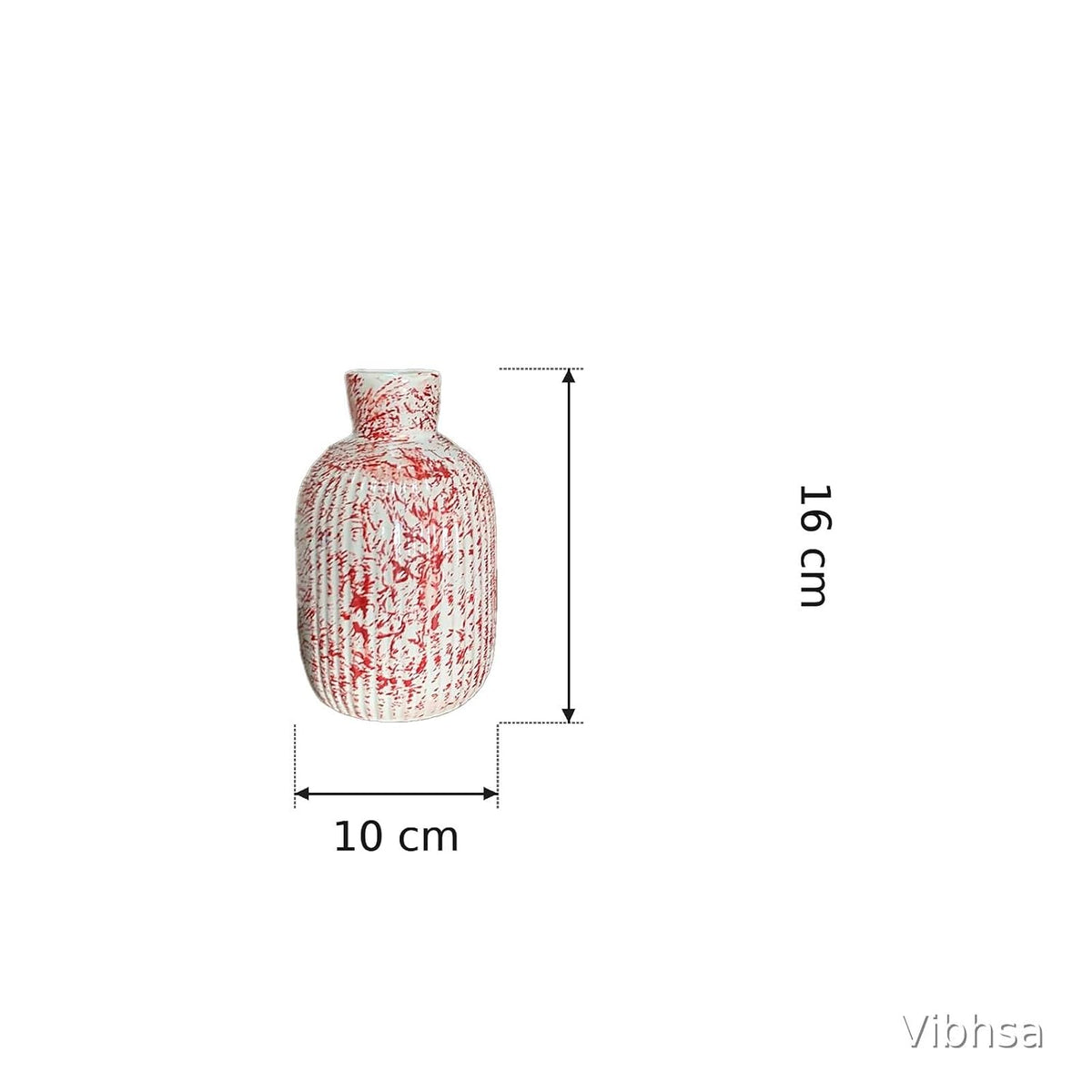 Vibhsa Red & White Ribbed Ceramic Vase