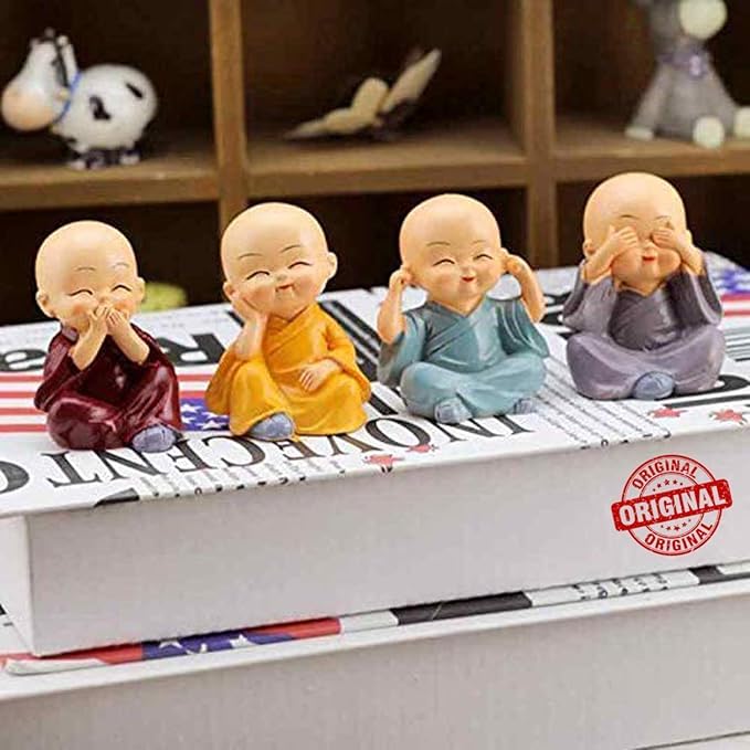 Vibhsa Miniature Buddha Monk Statues – Set of 4, Resin