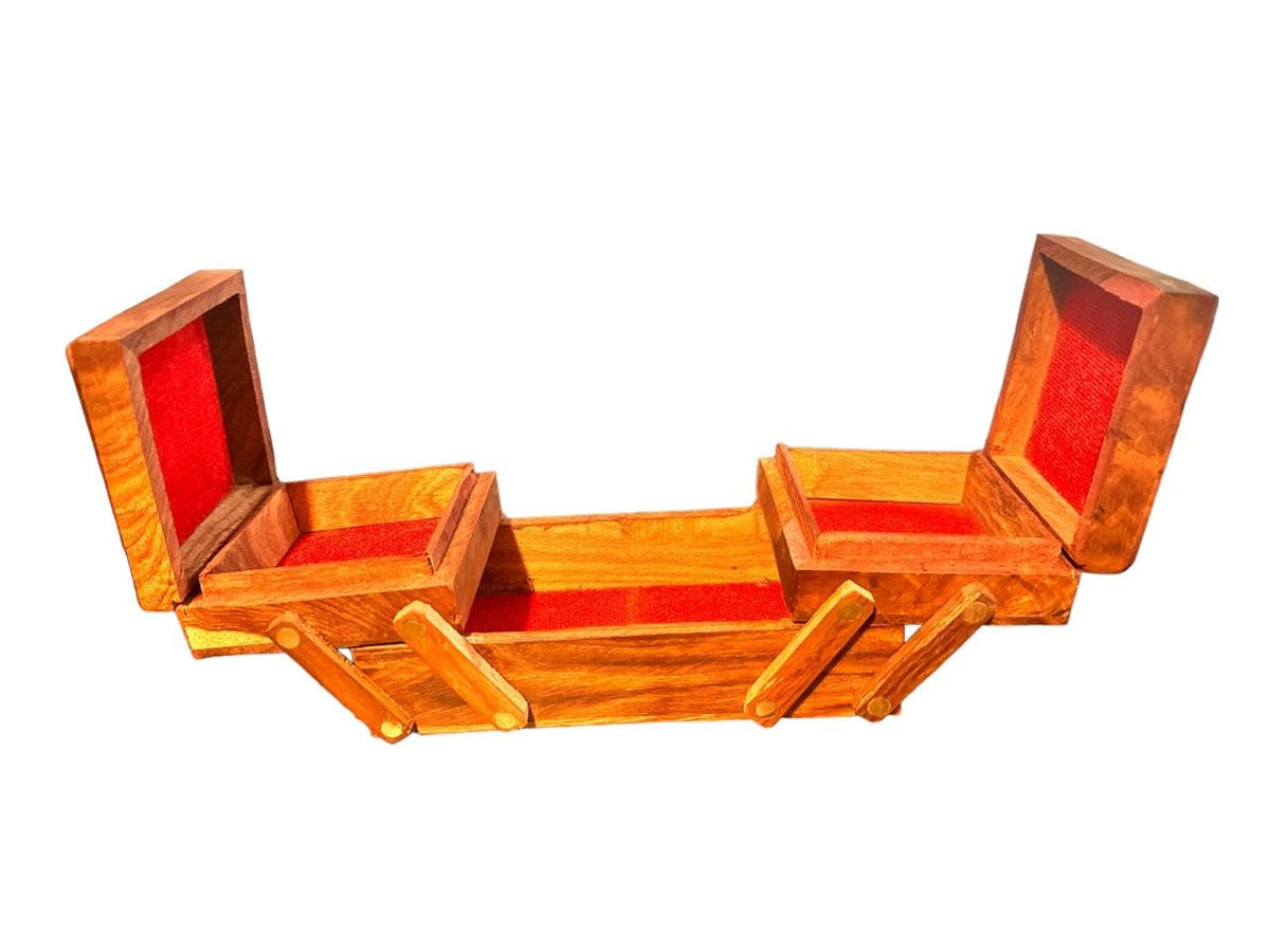 Vibhsa Hand-Carved Wooden Jewelry Box with Brass Inlay