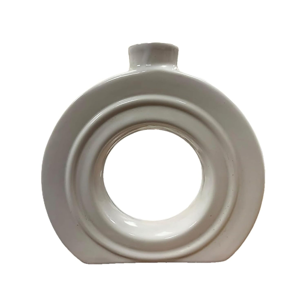 Vibhsa Ceramic Round Hollow Vase for Home Decor – White