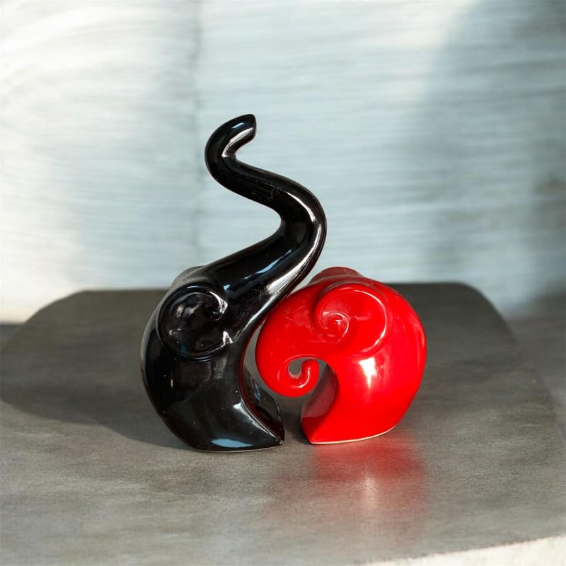 Vibhsa Black & White Elephant Couple Showpiece