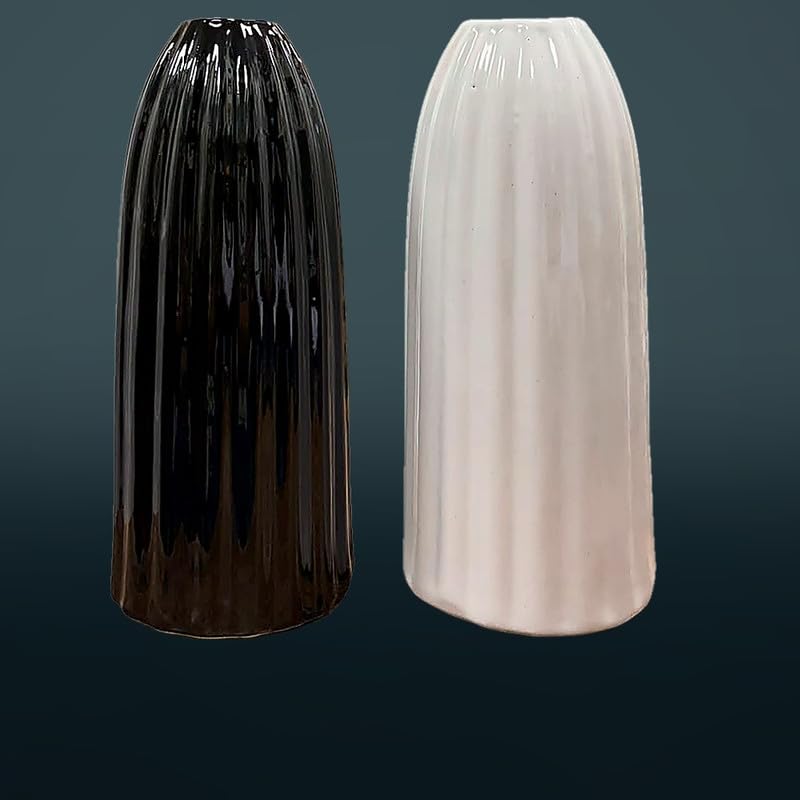 Vibhsa Modern Ribbed Ceramic Flower Vase Set of 2