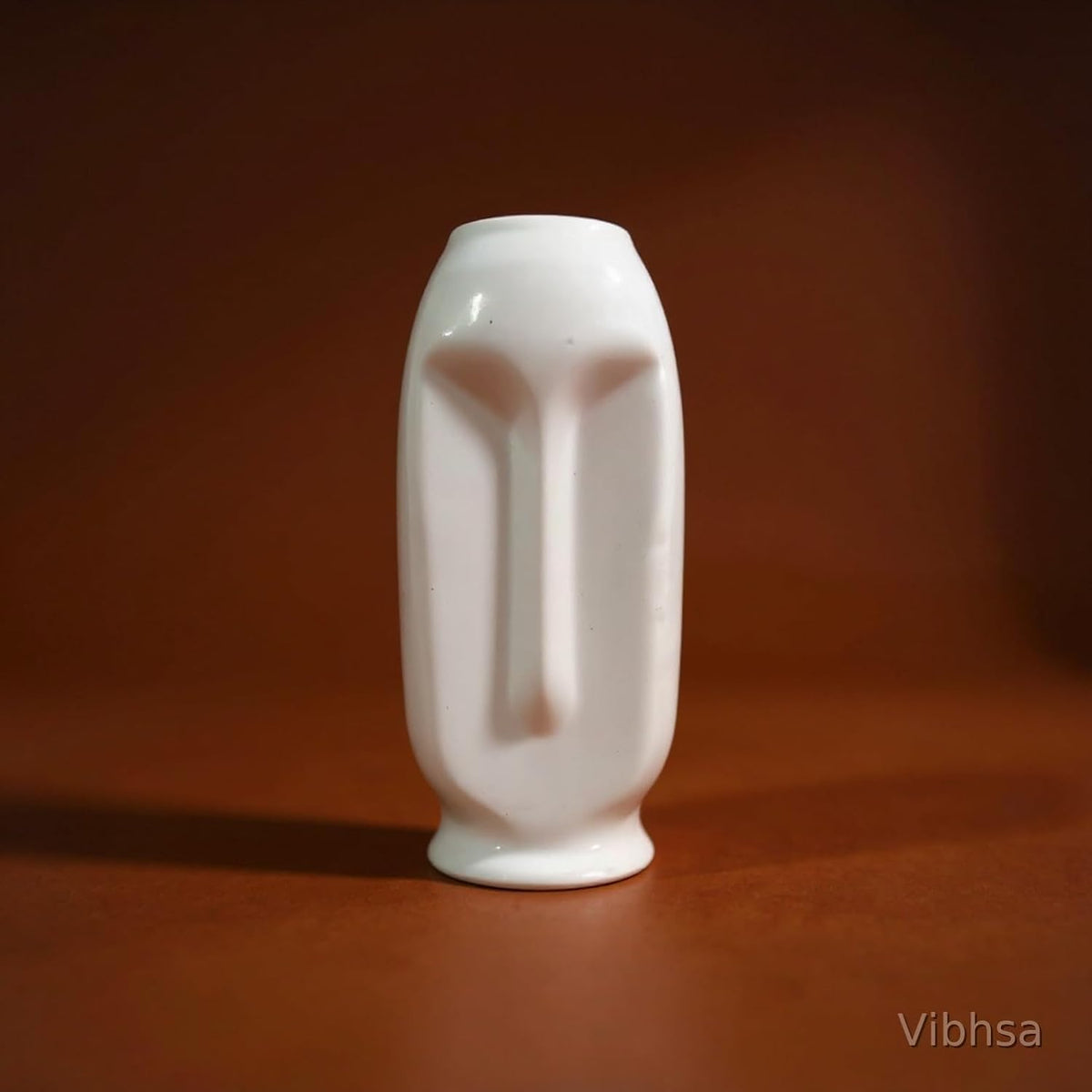 Vibhsa White Ribbed Ceramic Face Vase