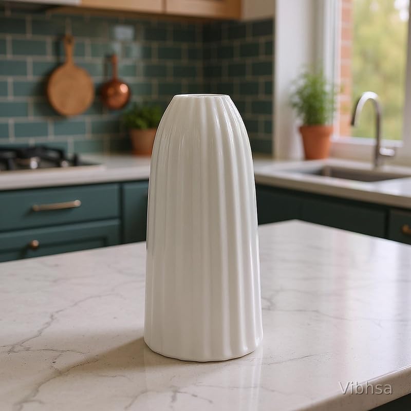 Vibhsa Modern Ribbed Ceramic Flower Vase
