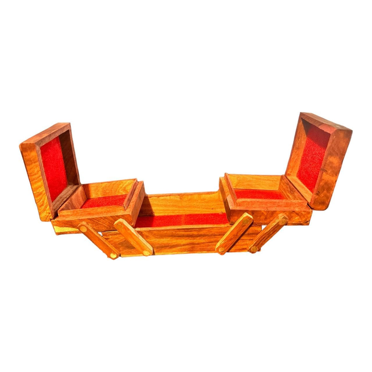 Vibhsa Hand-Carved Wooden Jewelry Box with Brass Inlay