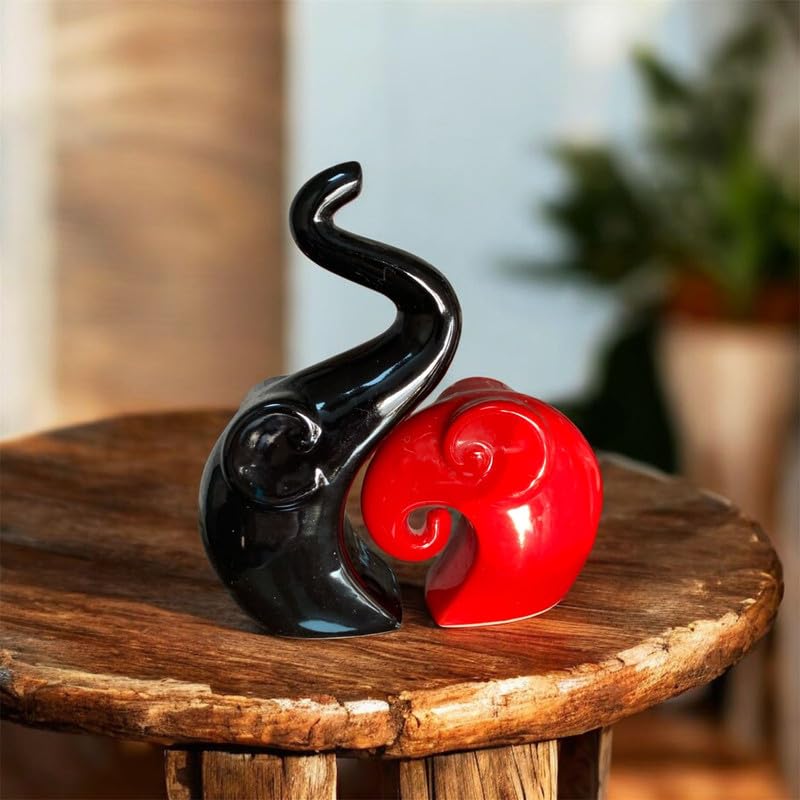 Vibhsa Black & White Elephant Couple Showpiece