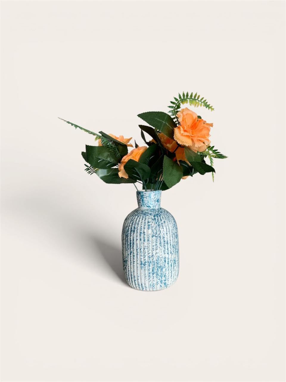 Vibhsa Blue & White Ribbed Ceramic Vase