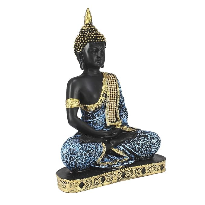 Vibhsa Meditating Buddha Statue – Black, Blue & Gold