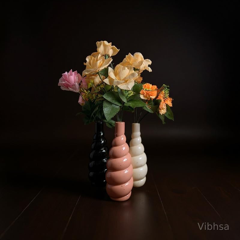 Vibhsa Stacked Bubble Ceramic Vase Set of 3 – Black, Pink & White
