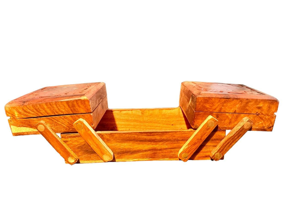 Vibhsa Hand-Carved Wooden Jewelry Box with Brass Inlay