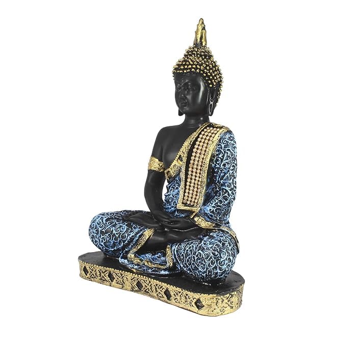 Vibhsa Meditating Buddha Statue – Black, Blue & Gold