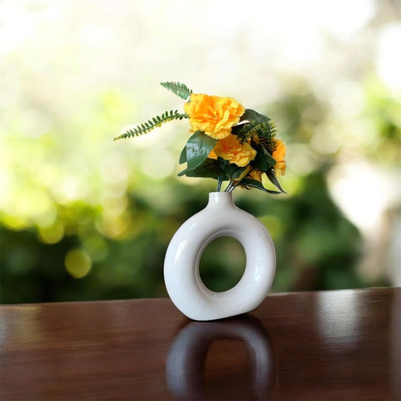 Vibhsa Elegant Ceramic Flower Vase for Home Décor – White