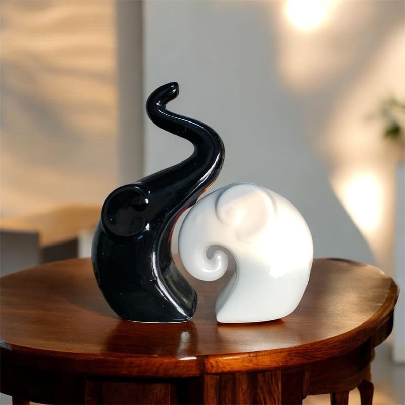 Vibhsa Black & White Elephant Couple Showpiece