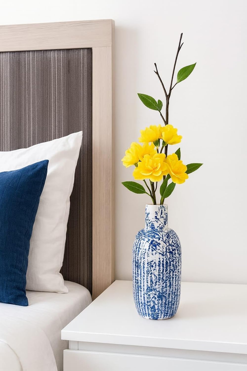 Vibhsa Decorative Flower Vase for Home Décor, Blue and White Ceramic