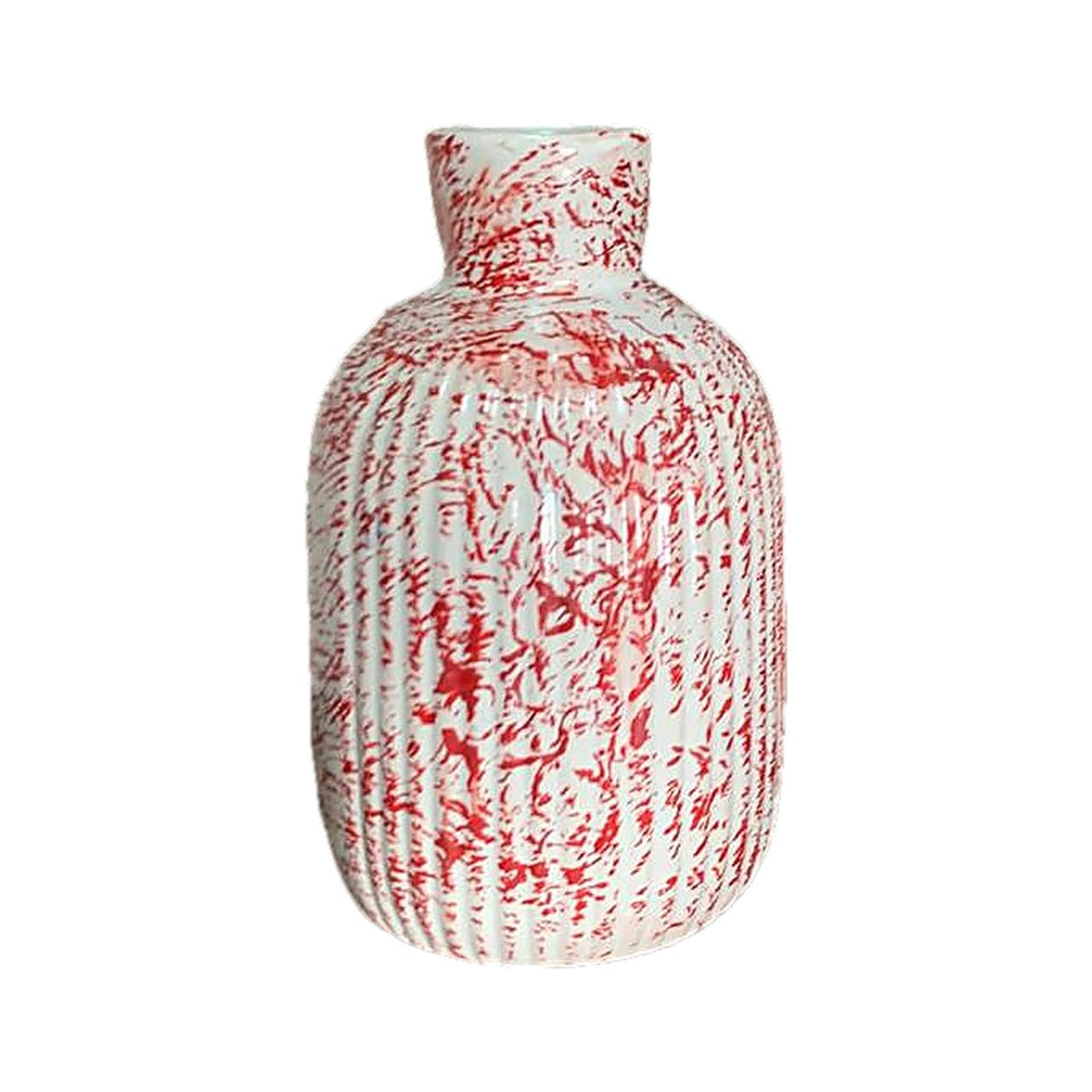Vibhsa Red & White Ribbed Ceramic Vase