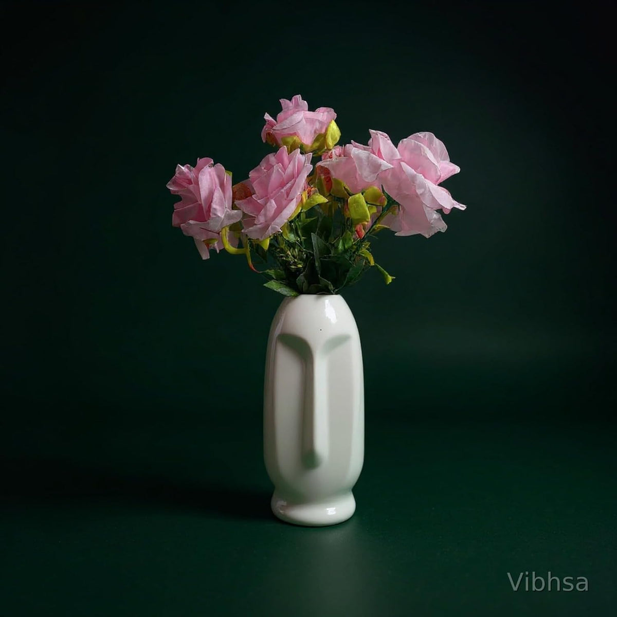 Vibhsa White Ribbed Ceramic Face Vase