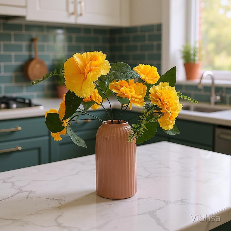 Vibhsa Pink Ribbed Ceramic Flower Vase