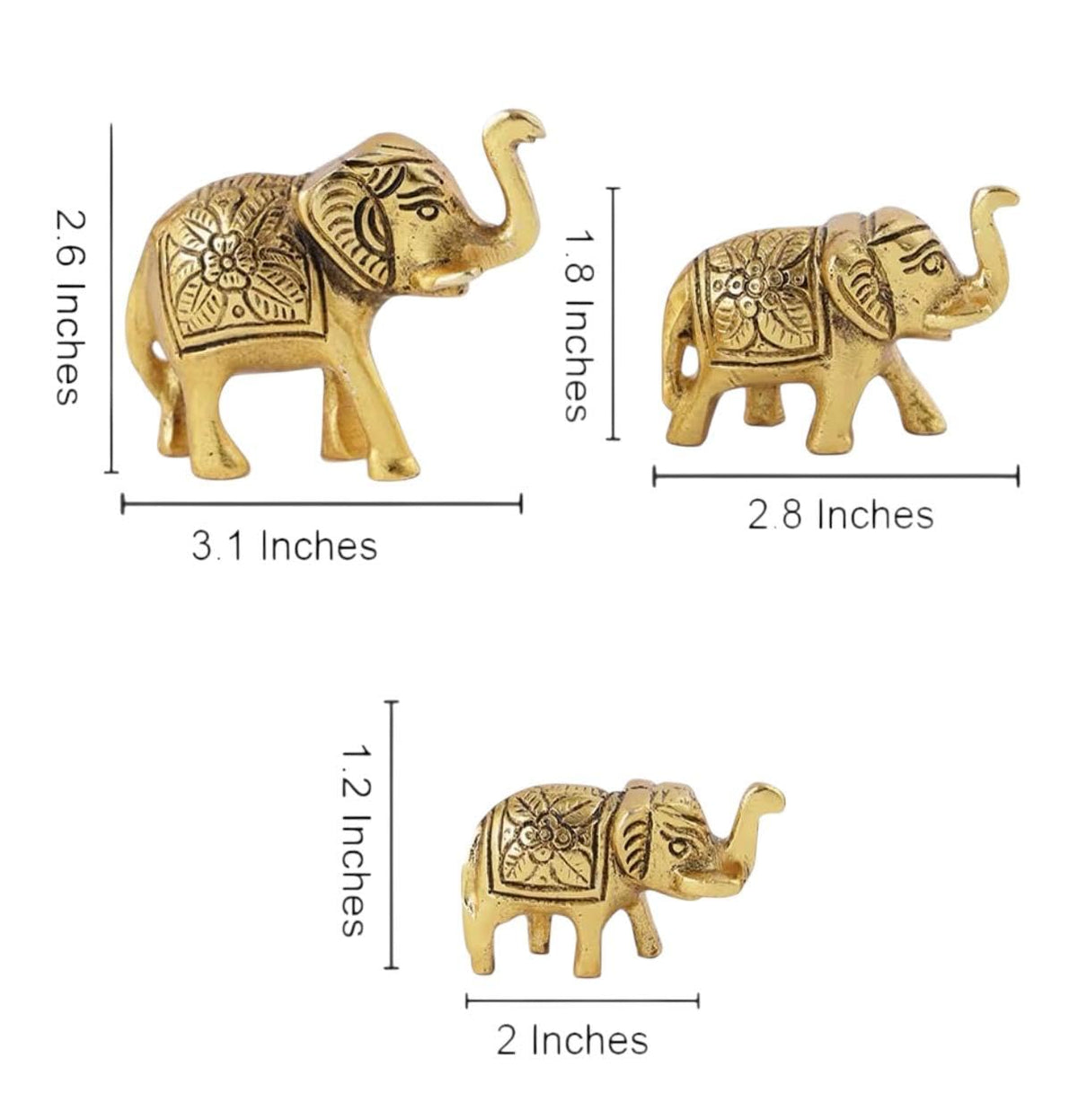 Vibhsa Metal Trunk-Up Elephant Family – Set of 3, Feng Shui Décor