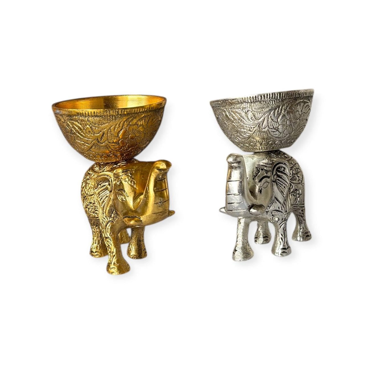 Vibhsa Metal Elephant Dry Fruit Bowl Showpiece Gold Polish for Your Home,Office Table