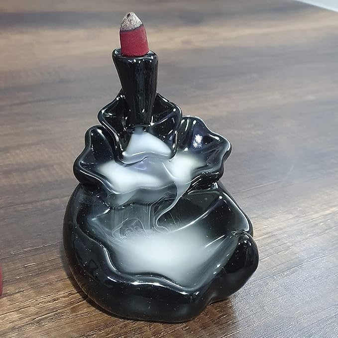 Vibhsa Ceramic Backflow Incense Burner, Black Smoke Fountain Design