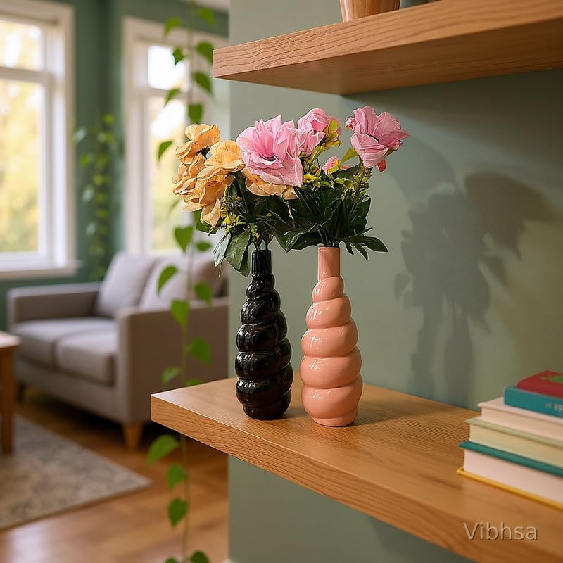 Vibhsa Modern Glossy Ceramic Stacked Bubble Vase Set of 2