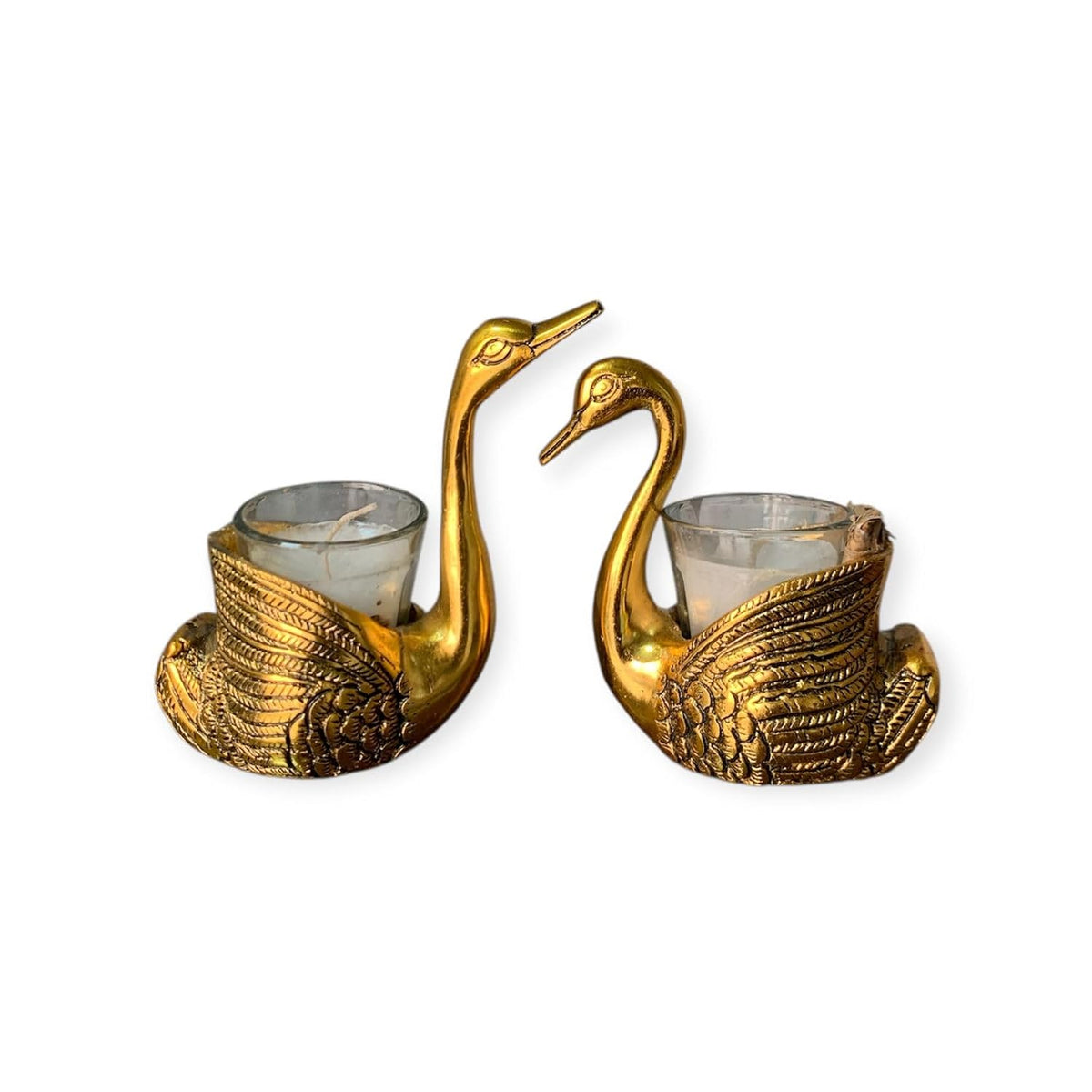 Vibhsa Aluminum Pair of Swan Candle Holder Showpiece for Good Luck & Love