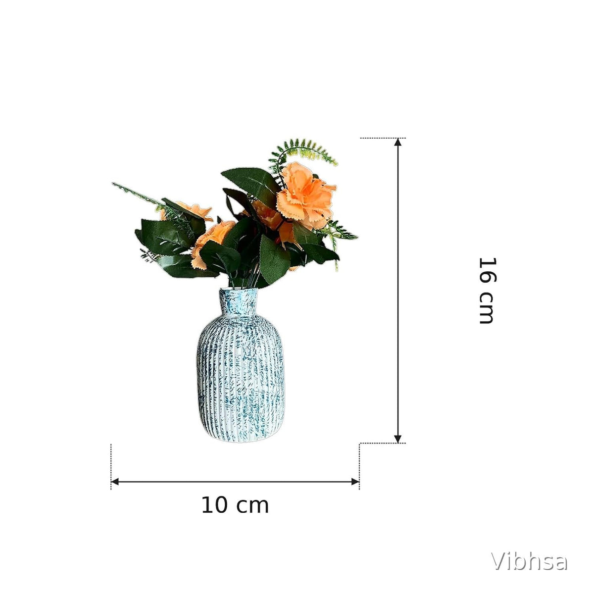 Vibhsa Blue & White Ribbed Ceramic Vase