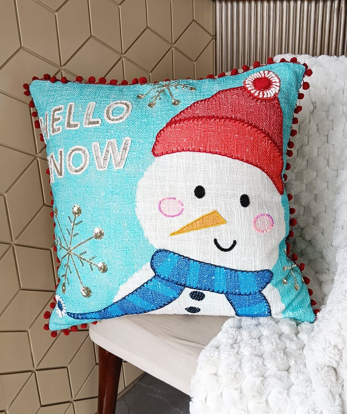 Vibhsa Hello Snow Christmas Pillow 20" x 20"