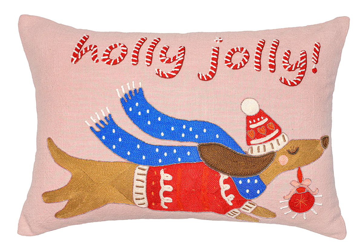 Vibhsa Holly Jolly Dog Christmas Pillow 14" x 20"