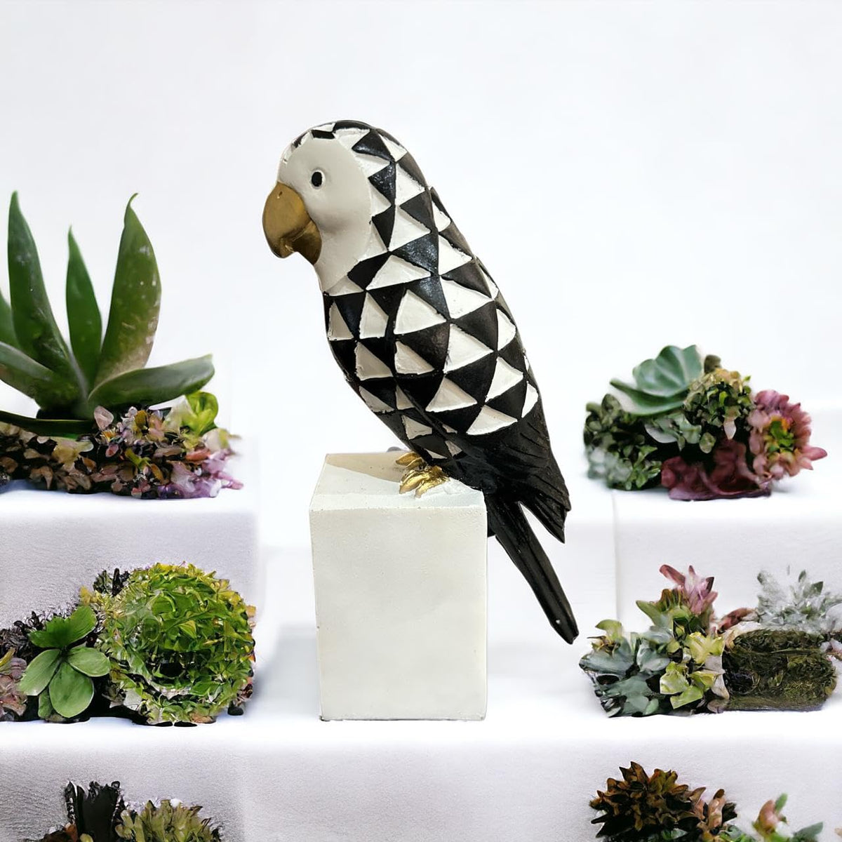 Vibhsa Black & White Geometric Cockatoo Showpiece