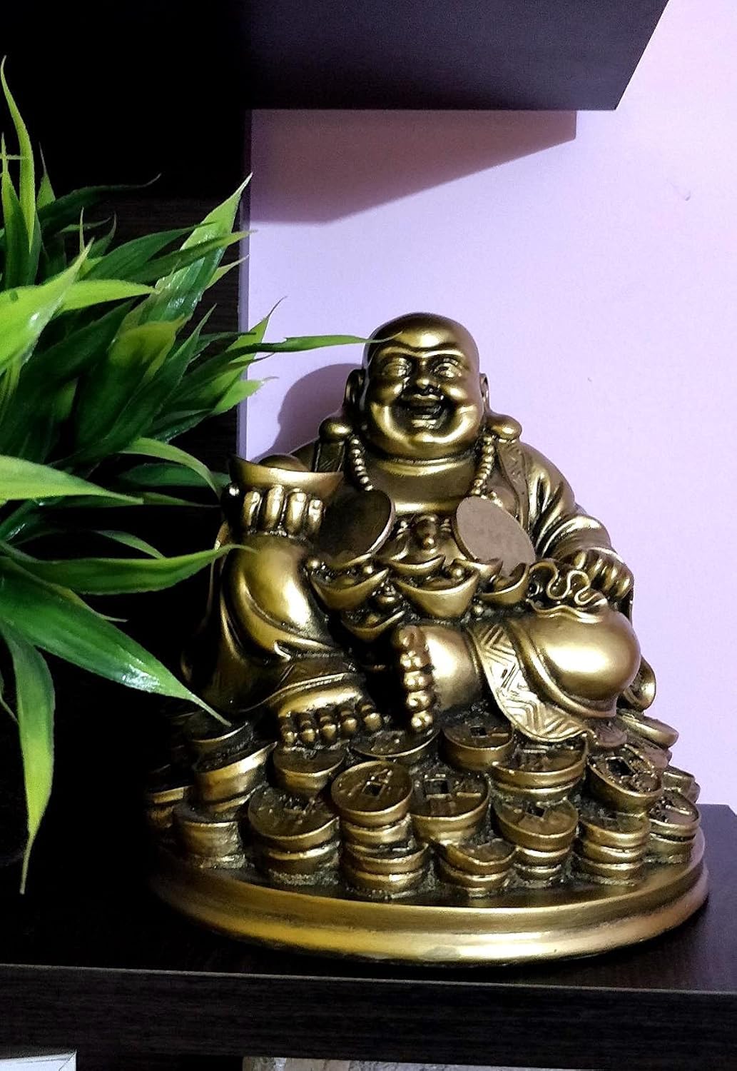 Vibhsa Laughing Buddha on Money Coins – Feng Shui Figurine