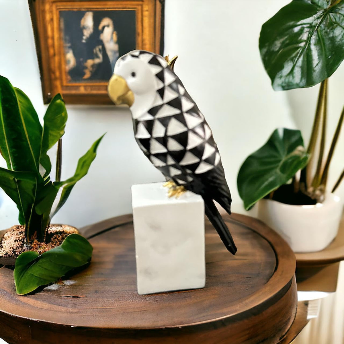 Vibhsa Black & White Geometric Cockatoo Showpiece