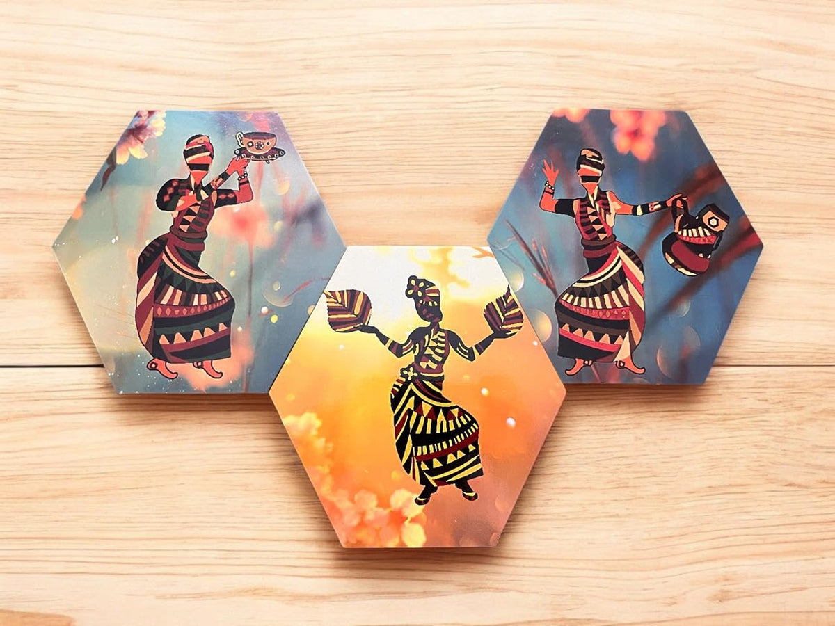 Vibhsa Set of 3 Hexagon Modern Art Dancing Wall decor 3 pieces Textured Painting