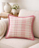 Soft Pink Plaid Textured Velvet Flange Decorative Pillow, 20" x 20"